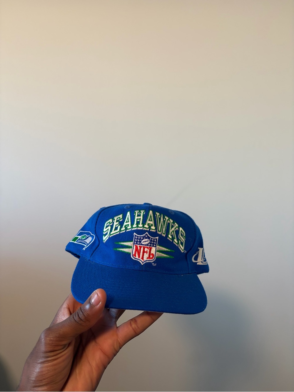 Vintage Logo Athletic Seattle Seahawks Blue NFL Patch Hat